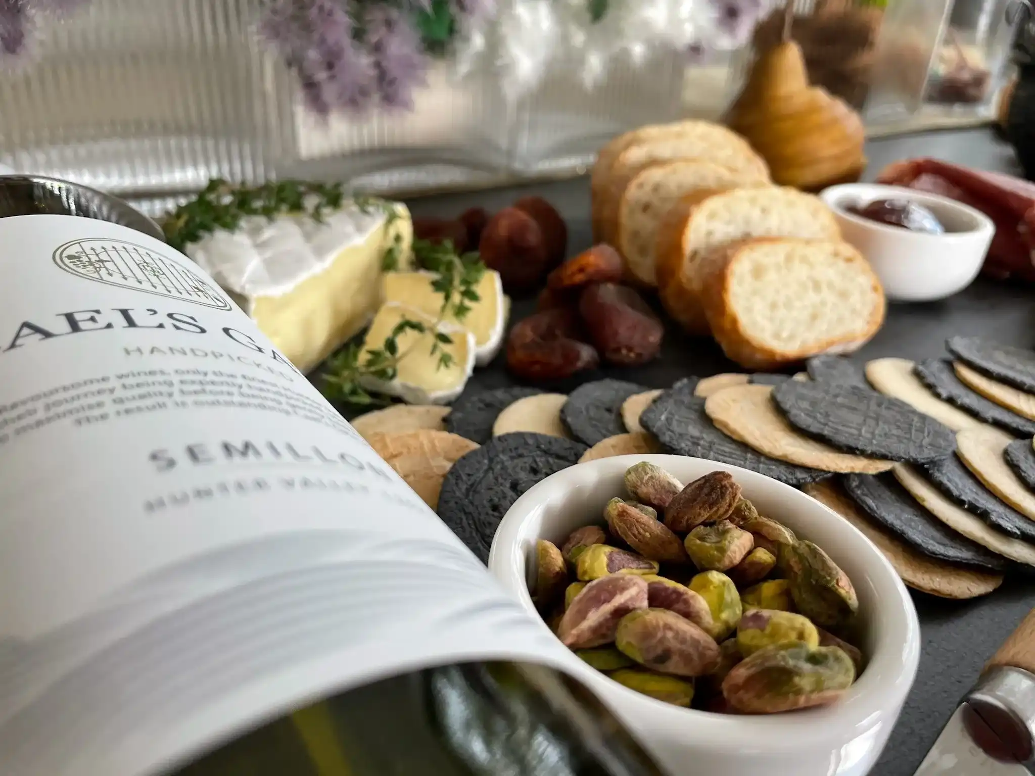 Gourmet wine and cheese tasting board